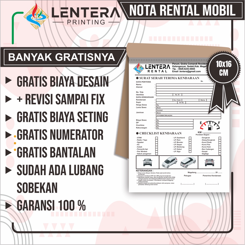 NOTA RENTAL MOBIL - RENTAL KAMERA -  RENTAL MOTOR - 1PLAY 2 LAY 3 PLAY 10 X 16CM