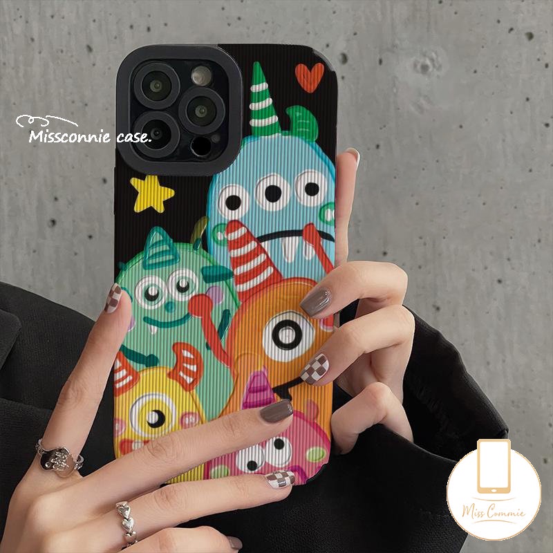 Soft Case Silikon Tekstur Kulit Motif Kartun Monster Kecil Untuk iPhone 11 Pro Max 7 8 Plus XR 12 Pro Max 13 14 Pro Max X XS Max