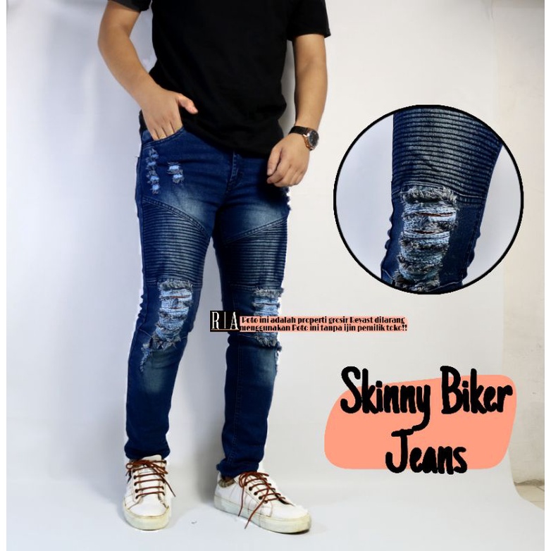 Jeans Skinny Biker Biru Tua