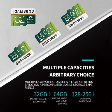 100% Ori Samsung EVO Select Micro SDHC UHS-1 CLASS 10 U3 FHD Memory Card Kartu Memori 32GB/64GB/128GB/256GB/512GB Transfer higga 100MB/S Micro SD TF Card With Free SD adapter