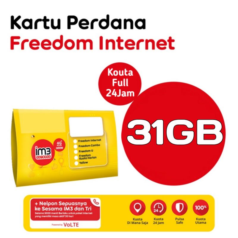 KARTU PERDANA IM3 FREEDOM COMBO 31GB