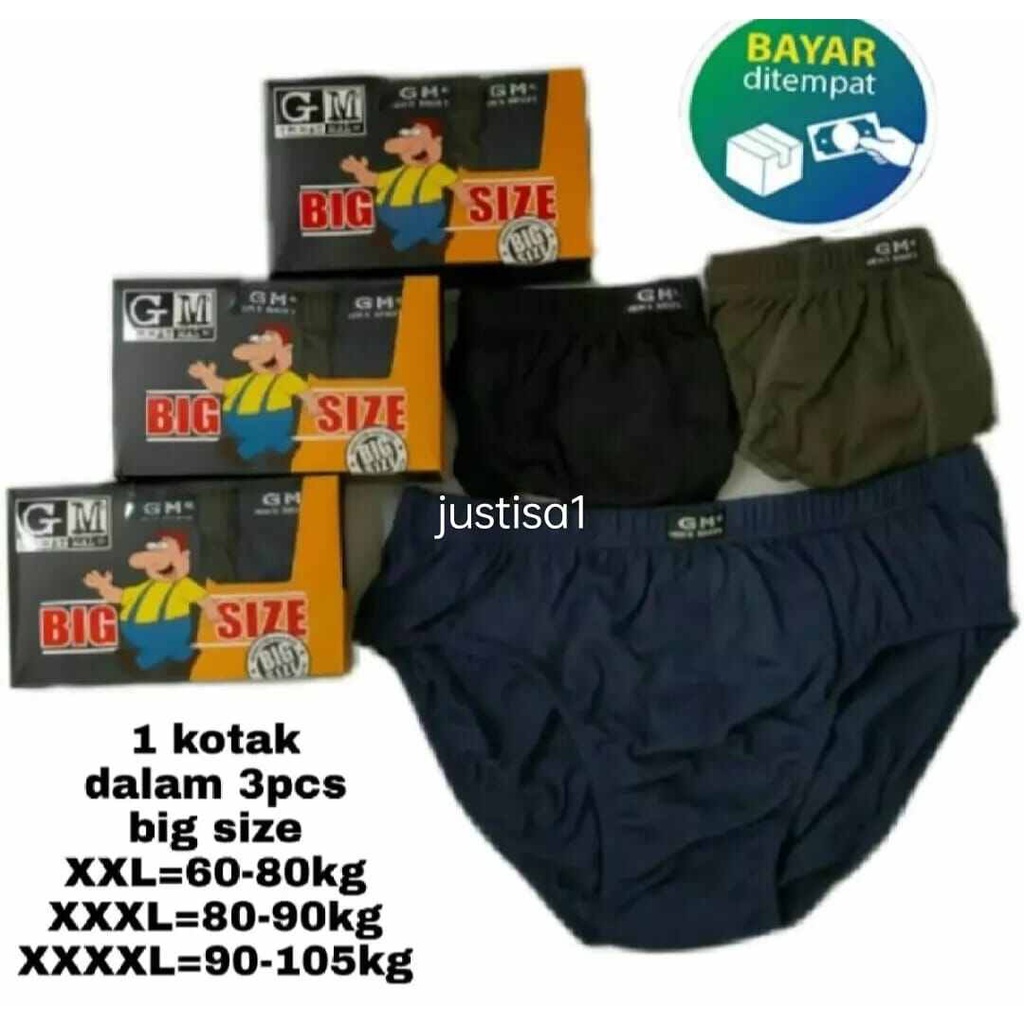 GM..3 PCS CELANA DALAM PRIA SEMPAK PRIA SUPER JUMBO CD EXTRA LARGE 3L 4L 5L