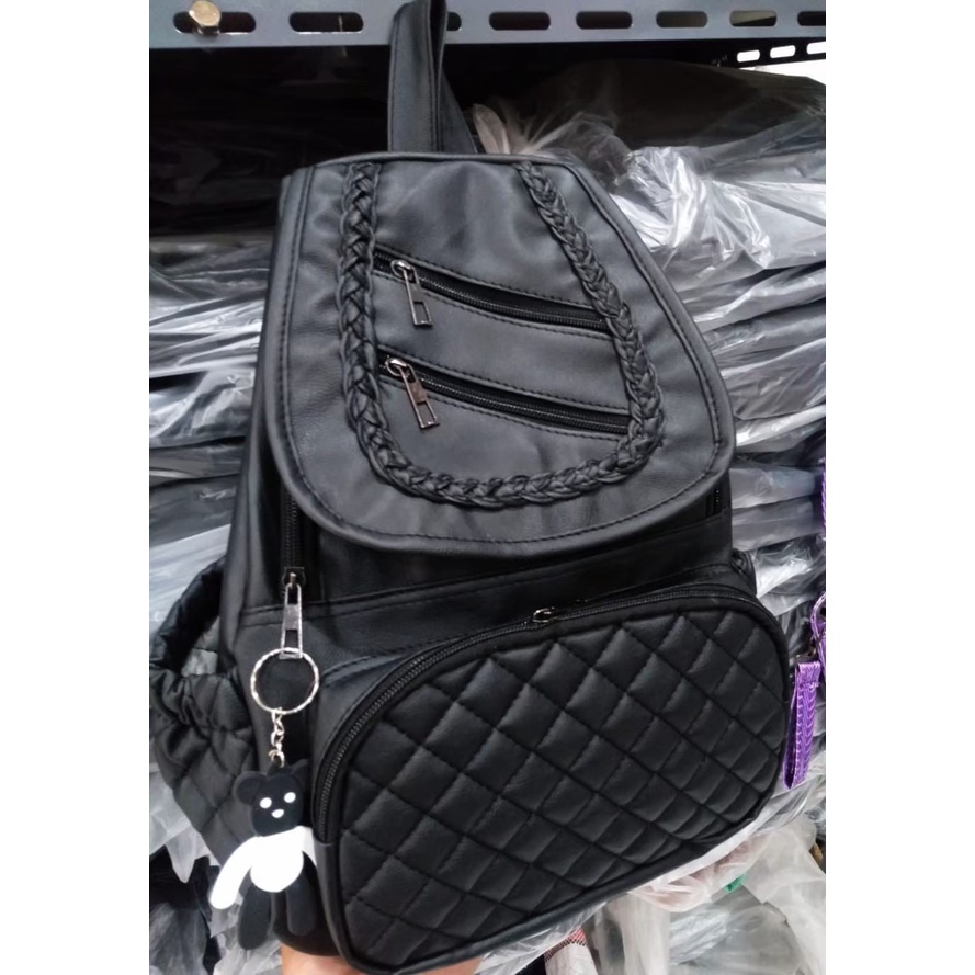 Ransel Mini Kulit sintetis Motif Jait Jait Bordir Tas Gendong Wanita Remaja Korean Style