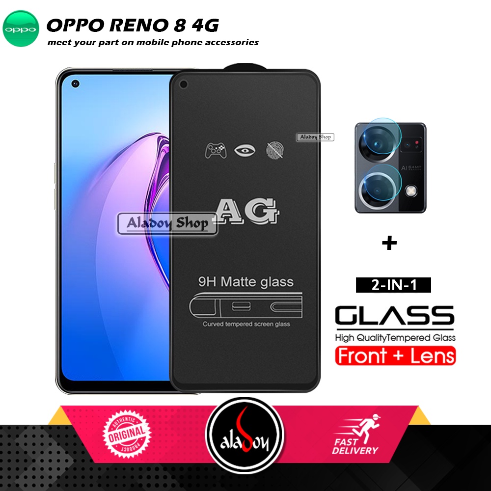 Oppo Reno 8 4G PAKET 2IN1 Tempered Glass Matte Anti Glare Full Layar dan Tempered Glass Kamera