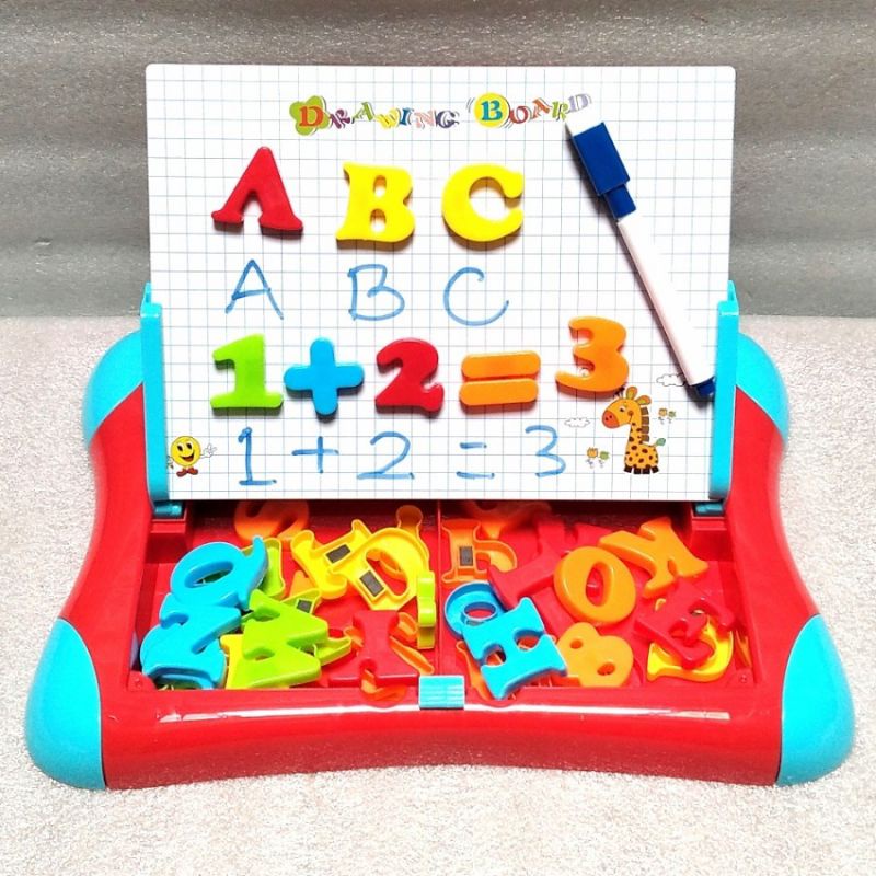 

Magnetic Learning Case (tanpa kaki meja)Detail produk :-1 pcs sketchpad-1 pcs penghapus-1 pcs spidol papan tulis-1 set angka & huruf magnet- papan tulis bisa di berdiriin / posisi tidur- Ukuran tanpa kaki 30 x 14 cm- Standar SNI