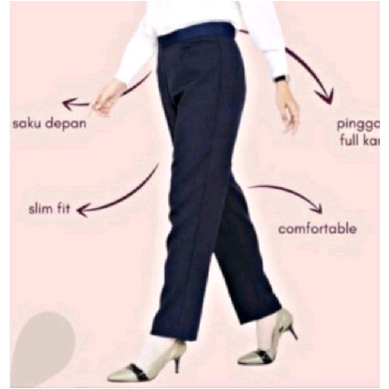 CELANA KERJA WANITA PINGGANG KARETWORK PANTS CELANA KANTOR KAIN WOOL IMPORT