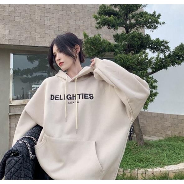 DELIGHTIES SWEATER HOODIE OVERSIZE WANITA BAHAN FLECEE