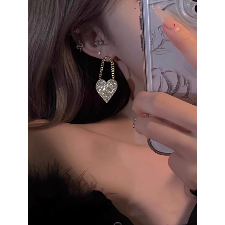 Anting 925 Silver Needle Bentuk Hati Aksen Berlian Gaya Jepang Korea Untuk Wanita