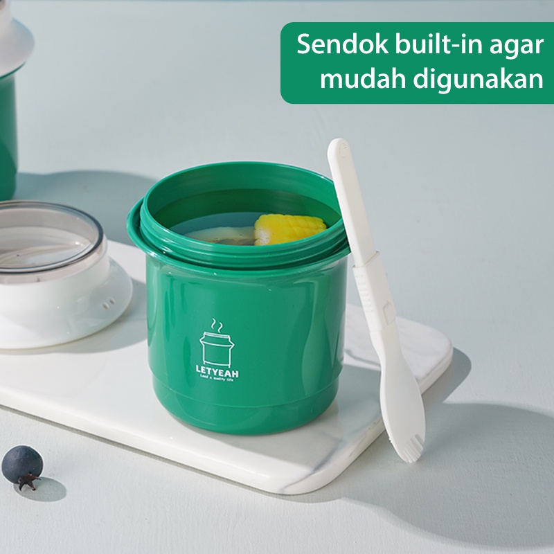 Letyeah &amp; Anantagt 550ml Cangkir Sup Portabel Tempat Sup Anti Tumpah Hijau Soup cup BPA Free Mangkuk Sup Dengan Sendok