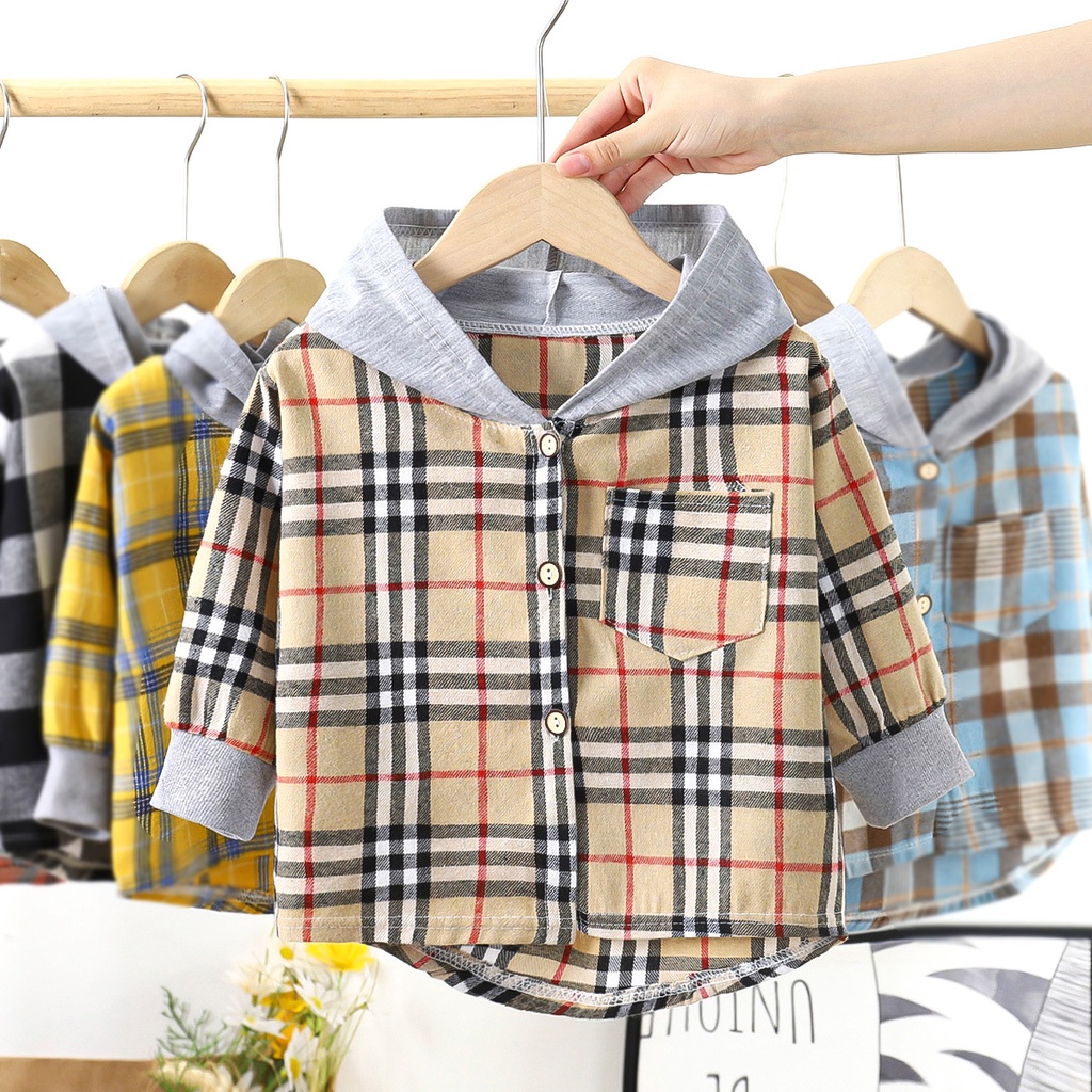 ByKiddos - Atasan Kemeja Kotak-Kotak Impor Lengan Panjang Berkupluk Korea Anak Laki Laki / Anak Perempuan 1-8 Tahun Termurah