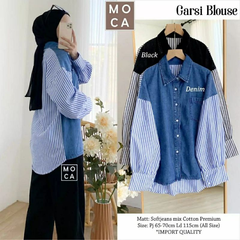 Garsi Blouse, BLOUSE WANITA CANTIK FIT XXLD 115 BAHAN SOFT JEANS MIX KATUN PREMIUM TERMURAH OOTD