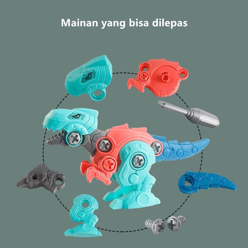 TokoPapin Mainan Edukasi Anak DIY Merakit Dinosaurus Bongkar Pasang Obeng Mainan Anak Asembly Dinosaurus DIY