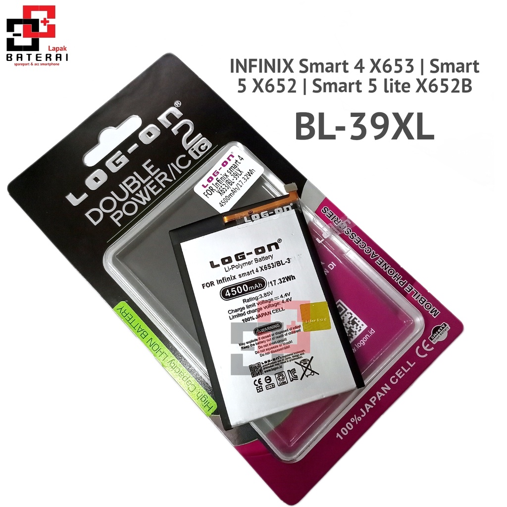 LOG - ON Baterai Infinix Smart 4 X653 BL-39LX / Smart 5 X652 / Smart 5 LITE x652B Double IC Protection