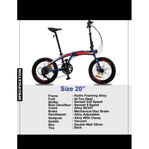 Sepeda Lipat Ukuran 20Inc Rubick Gyro 18 Speed ALLOY
