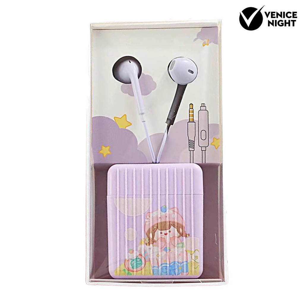 (VNEP) (Berkabel) Earbud High Fidelity Sensitif Univeral Lovely 3.5mm Stereo Olahraga In-ear Earbud dengan Kotak Penyimpanan untuk Merekam Lagu