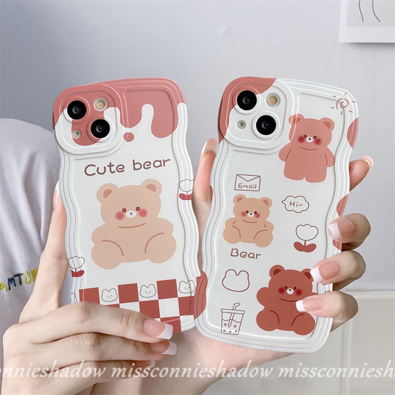 Casing Soft Case Realme 10 9 9Pro+ 8i 7i 7 C33 C30 8 9I C25s C21Y C12 C15 C35 C25Y C25 C20A C11 9i 5 5i 5s 6i C20A C20 C3 C2 Sweet Cartoon Cute Bear Wavy Edge Soft Tpu Case Cover