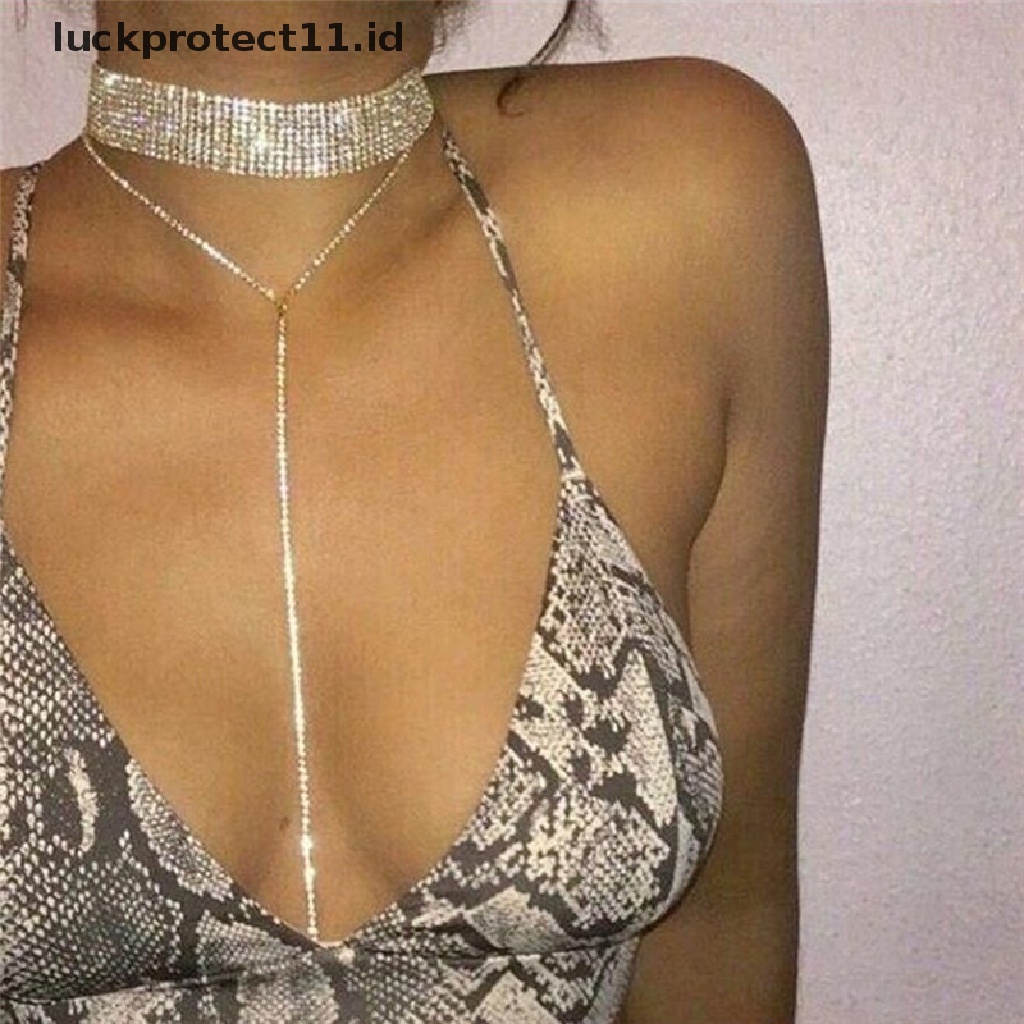 Kalung Choker Rantai Klavikula Hias Liontin Berlian Imitasi Untuk Wanita