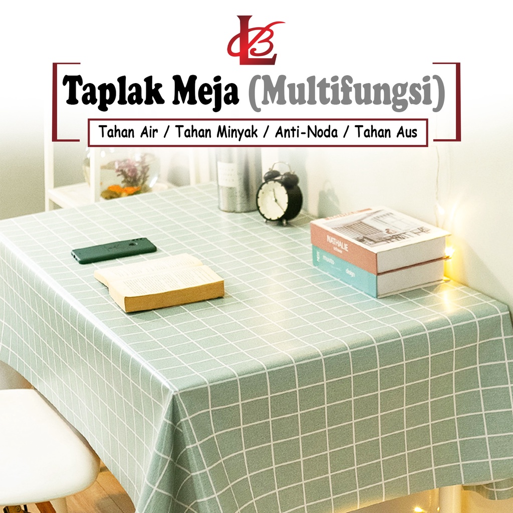 Taplak Meja Makan PEVA Tebal Premium Persegi Panjang Size 152x120cm Motif Kotak Anti Air Perlengkapan Dekorasi Ruang Makan Rumah Tangga Import - D10-3C - Comforthomes