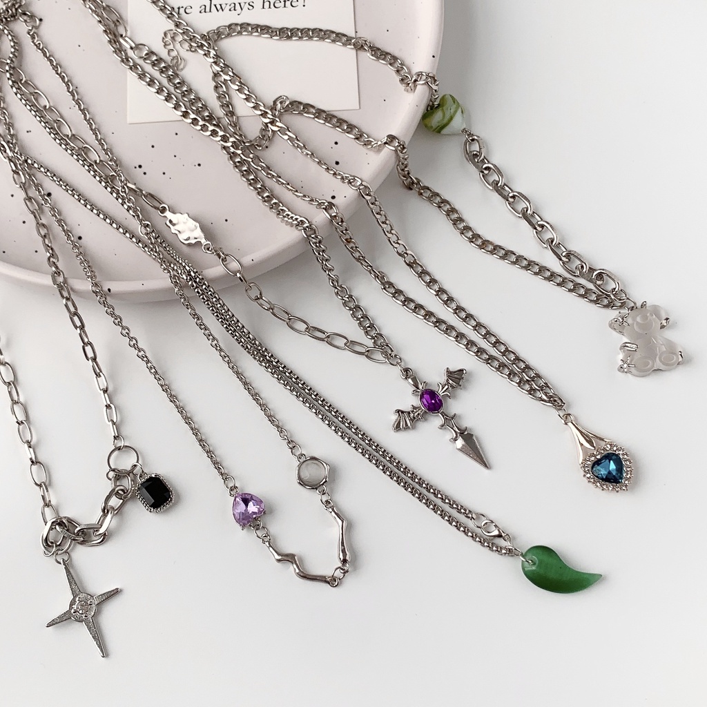 Kalung Rantai Dengan Liontin Salib + Beruang Untuk Wanita