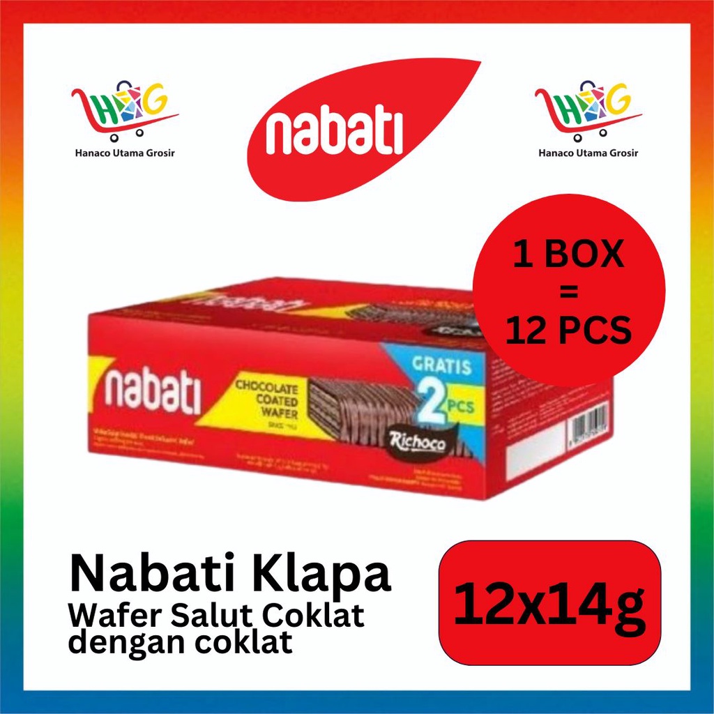 Nabati Coated Wafer Coklat / Coklat Kelapa 12x14 gram [ 1 PAK ]