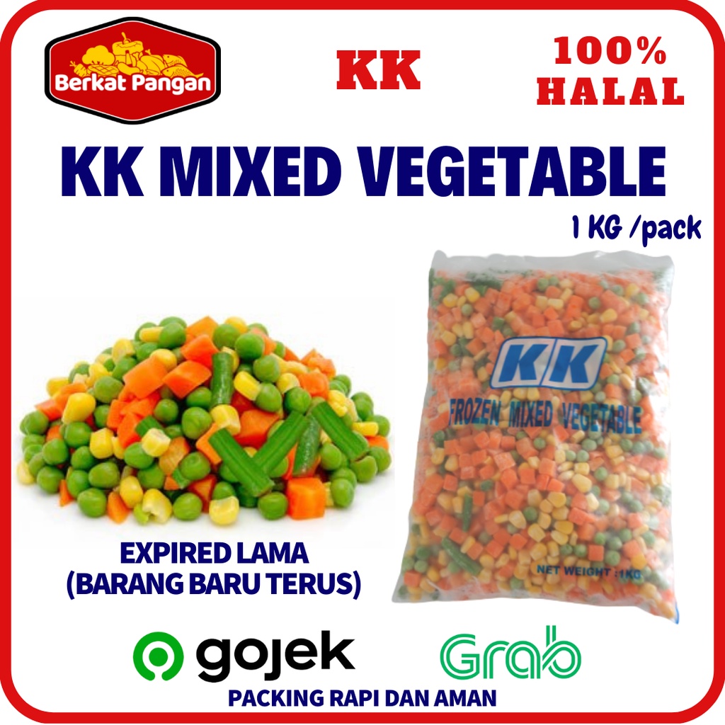 KK Sayuran beku mix vegetables 3 ways atau 4 ways macam sayur 1kg import