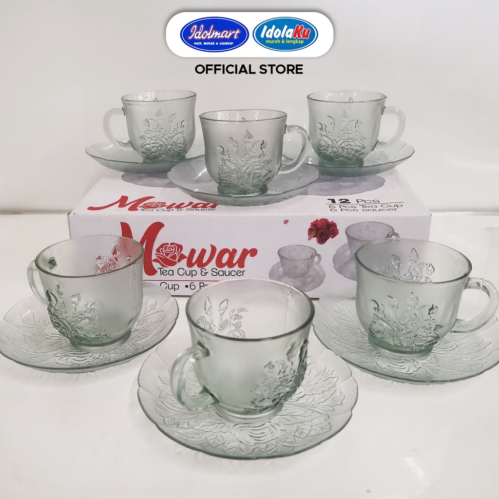 IDOLAKU Tea Cup And Saucer Mawar 12 Pcs