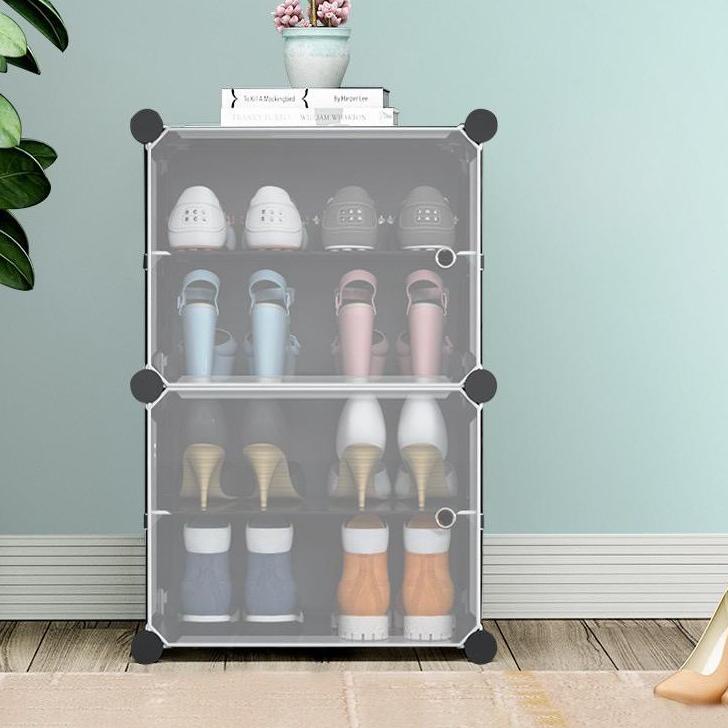 Harga Bersahabat RAK SEPATU TM / Rak Sepatu Portable 2 Kolom 4 Kotak Sendal Tebal Tertutup Anti Debu