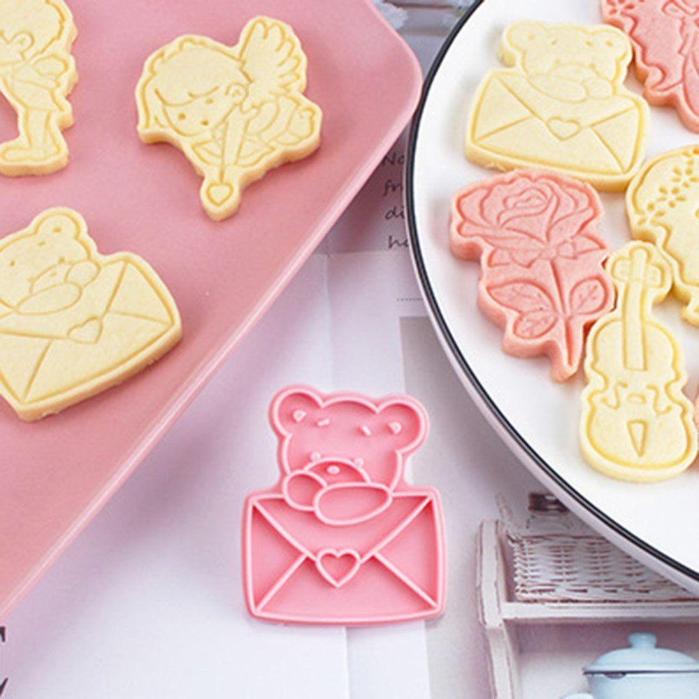 Preva 6pcs/set Hari Valentine Makanan Fondant Kue Alat Cetakan Kue Amplop Plastik Bunga Mawar Cookie Cutter