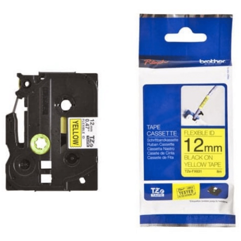 

BROTHER TZE-FX631 FLEXIBLE, BLACK ON YELLOW, 12MM TZE FX631 8MTR