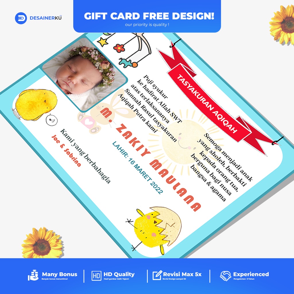 Kartu Aqiqah (FreeDesain) / Kartu Ucapan Aqiqah / Aqiqah Anak / Kartu Ucapan Anak / Kertas Lahiran /