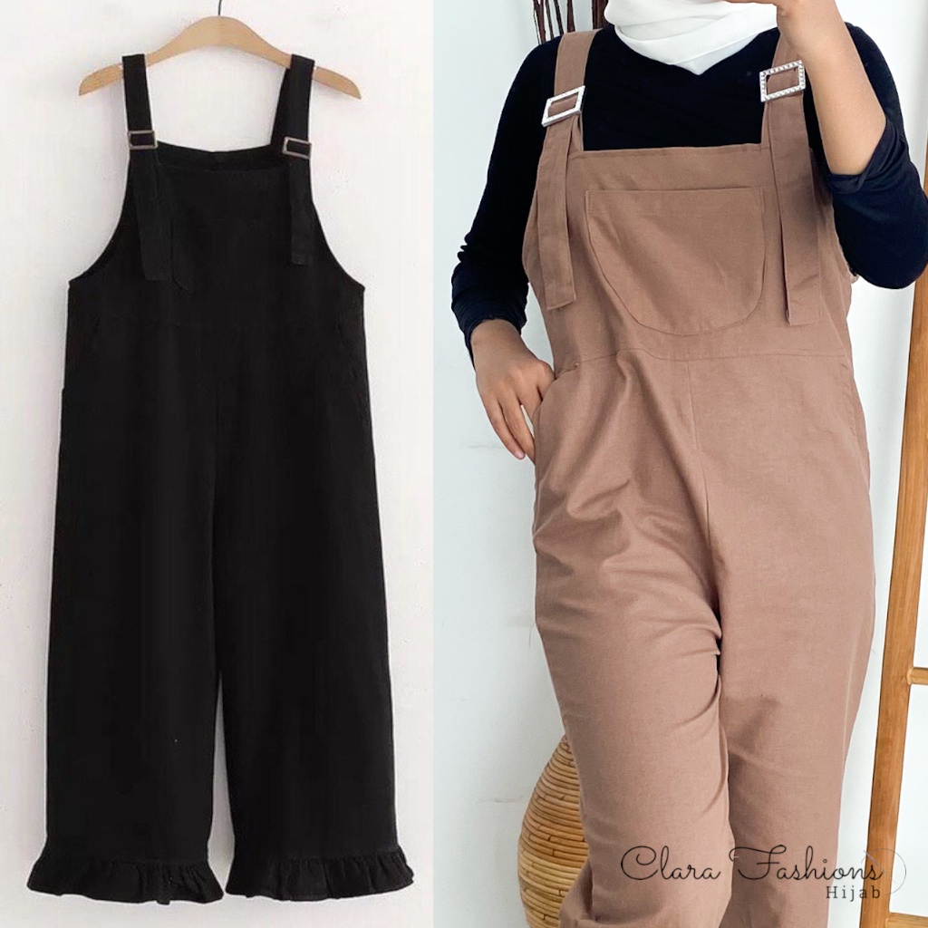 Overall Jumpsuit Baju/Celana Kodok Wanita Bahan Linen Tali Mudah Di Atur Model Korea Style