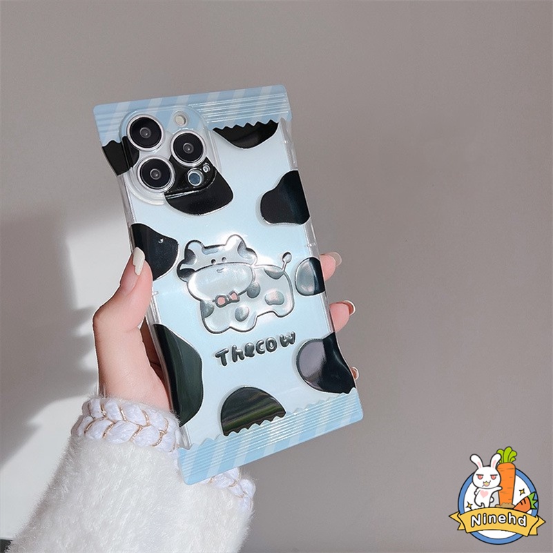 Soft Case Bumper Silikon Motif Sapi Hitam Putih Tahan Banting Untuk iPhone 14 13 12 11 Pro Max X Xr Xs Max 8 7 6 6s Plus SE 2020