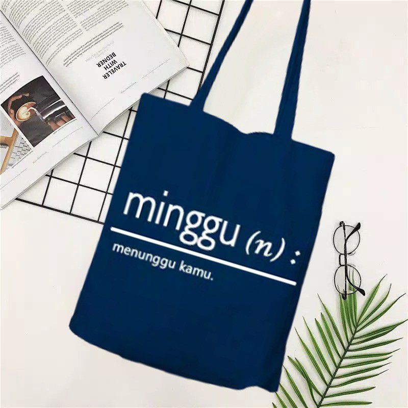 Tas Tote Bag Wanita Pakai Resleting MOTIF HARI BAHAN KANVAS