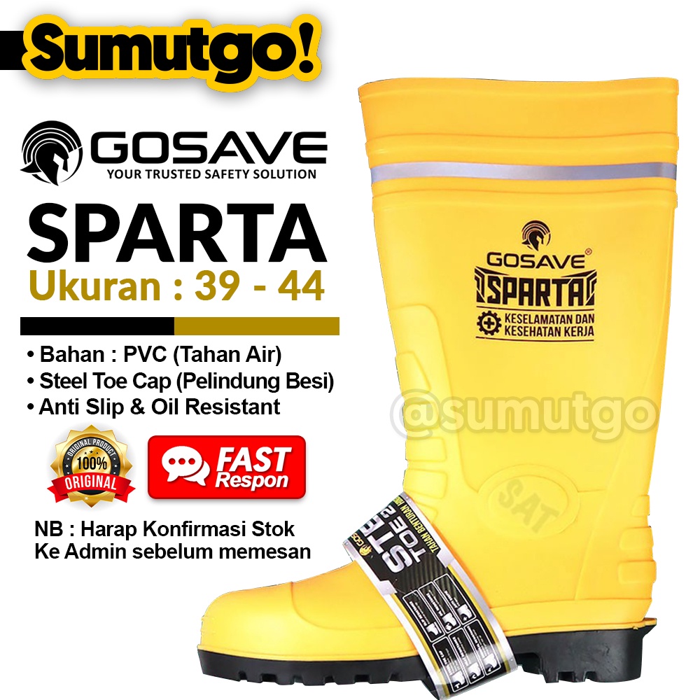GOSAVE SPARTA Sepatu Karet PVC Safety Boots Ujung Besi Proyek Kuning / Sepatu Boot Hujan Anti Air Wa