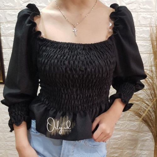 S-XXXXL BARBARA  Baju sabrina Baju Atasan Sabrina Wanita Jumbo Crop Top Korean Style Blouse Lengan P