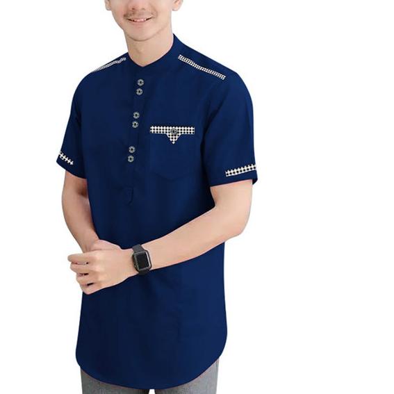 Baju koko pria lengan pendek Tojiro / baju muslim laki laki L XL XXL - NAVY, L