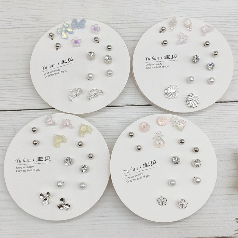 Grosir 7-Piece Set Anting Set Acak Versi Korea Siswa Sederhana 7pasang Minggu Anting Kecil Indah Influencer Anting