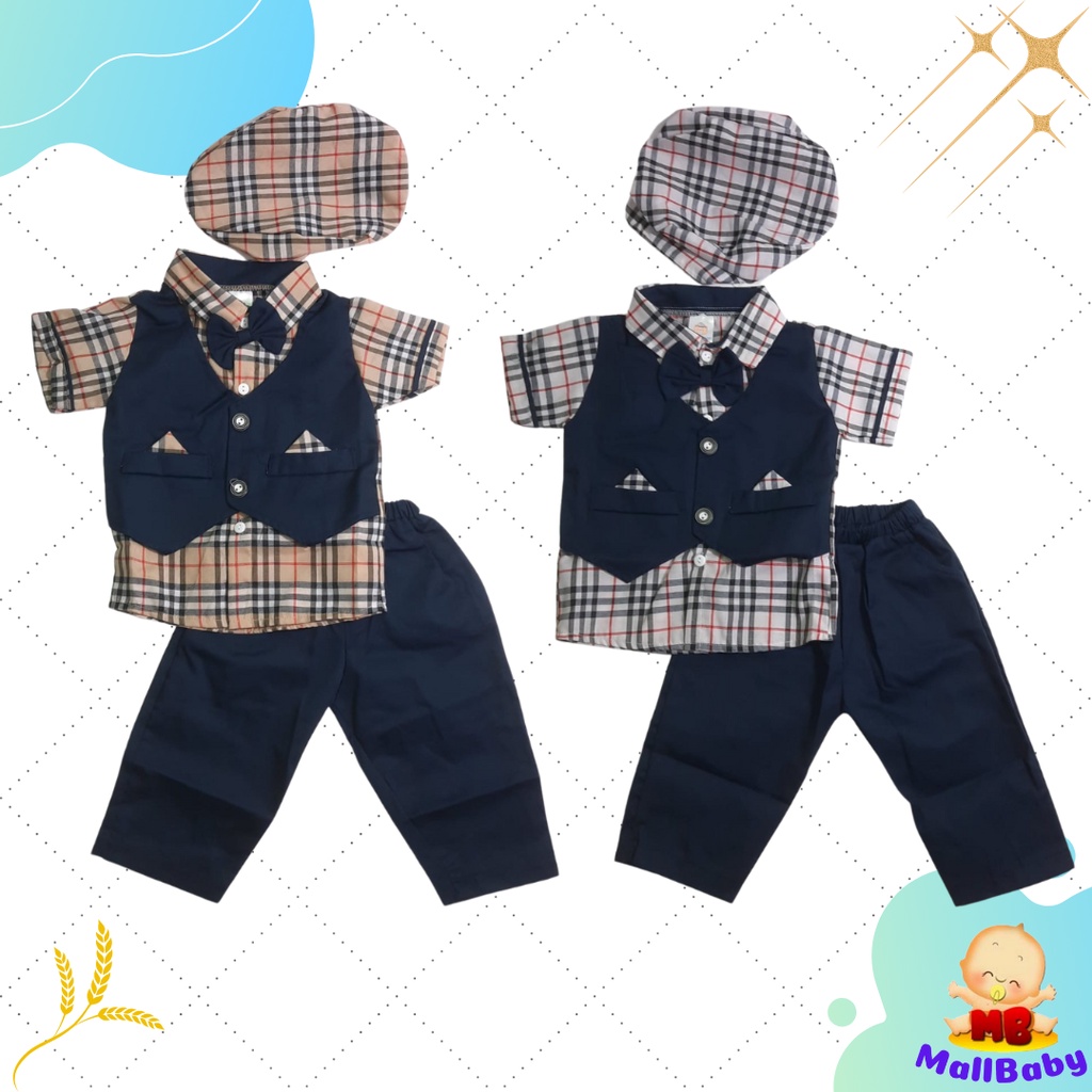 Setelan Baju Anak Bayi Cowo Baju Pesta Bayi Laki Laki Rompi Tuxedo Dasi Bayi Jacob