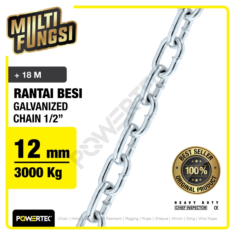 POWERTEC Rantai Besi Galvanis 1/2" - 12mm Galvanized Chain  - Karung