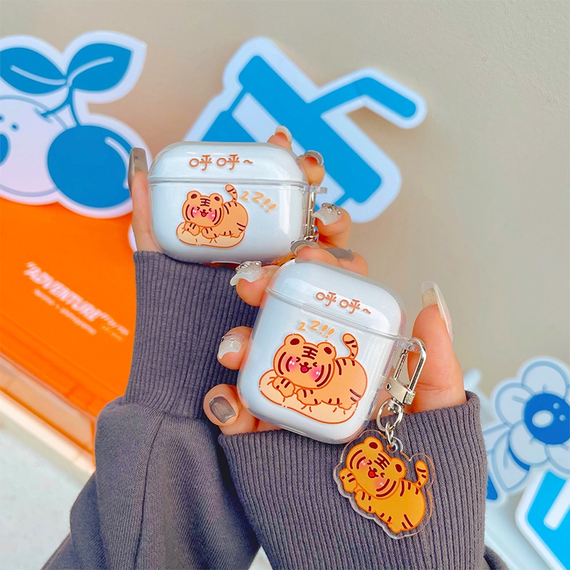 Kartun Harimau Bluetooth Earphone Case Hewan Lucu Transparan Lembut TPU TWS Cover Untuk Airpods 1 2 3 Pro 2 PRO2 Airpods3 Pelindung