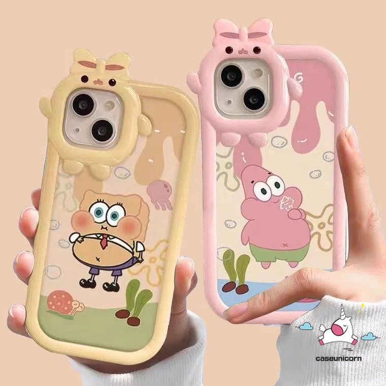 Lensa Desain SpongeBob 3D Untuk Oppo A17 A16 A57 A17K A15 A95 A54 A77s A12 A16K A76 A96 A3s A55 A5s A92 A94 A74 A16E A53 A31 A5s 7Z Az 5F Case Pelindung Earphone Bluetooth Airpod