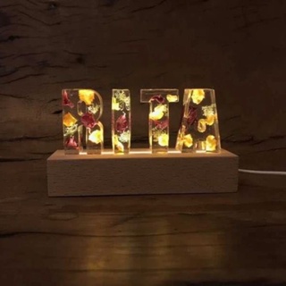 FLOWER LAMP - Lampu nama hias resin dry flower custom request huruf dekorasi kamar pajangan meja