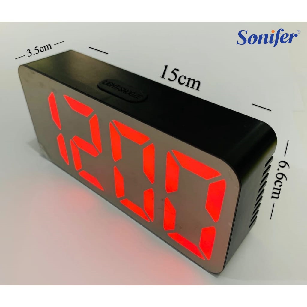 Jam Meja Digital Angka LED Besar Digital Alarm Clock Mirror Sonifer