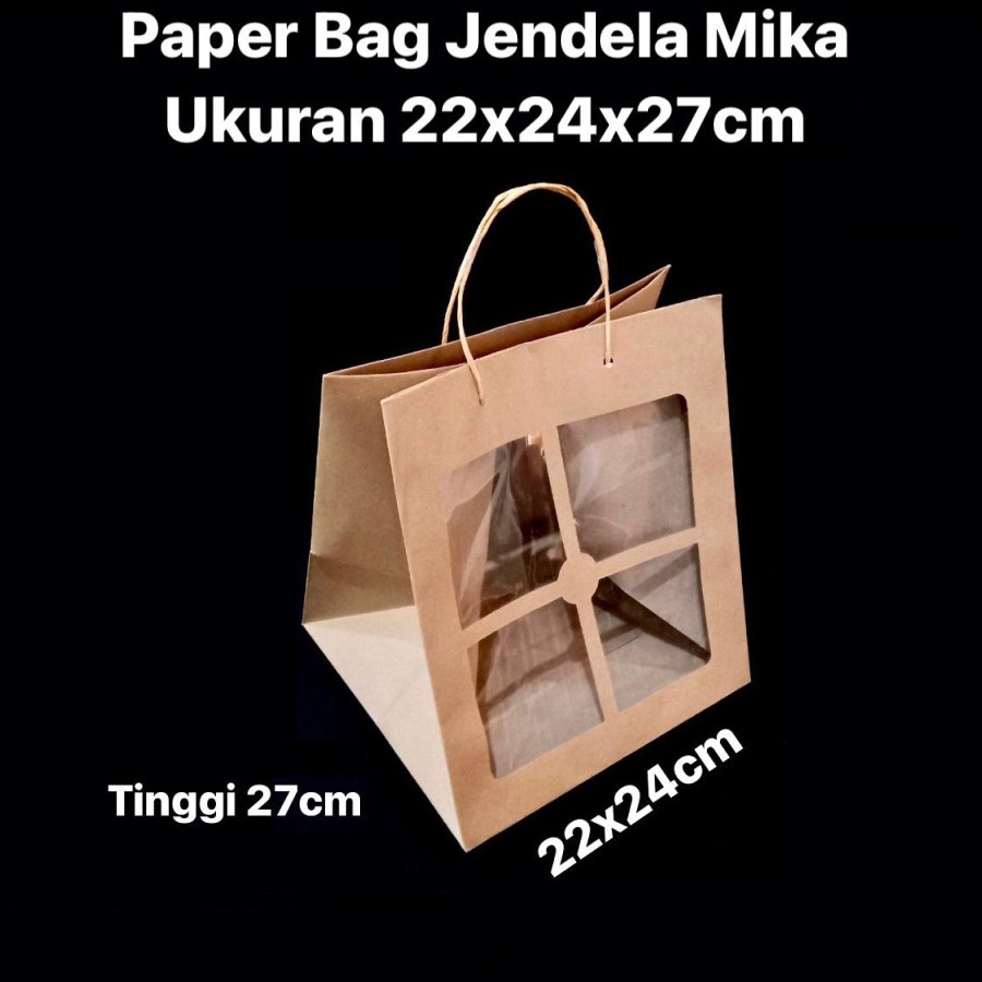 

paperbag coklat polos jendela mika paper bag hampers box goodie bag parcel kantong kertas ukuran 22x24x27 cm