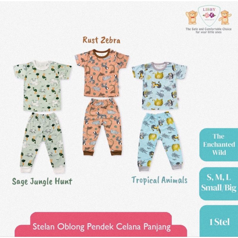 Libby Setelan Oblong Lengan Pendek Celana Panjang Kancing Pundak Motif Enchanted Wild