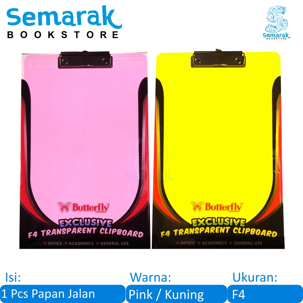 

Butterfly Clipboard Transparan Papan Jalan Plastik F4 - Kuning / Pink