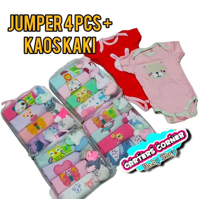 16 in 1 set JUMPER PENDEK POLOS BAYI BLUEFLY (SNI) /JUMPER POLOS BAYI FASHION / JUMPSUIT PENDEK 4 PCS DAN 6 PASANG KAOS KAKI