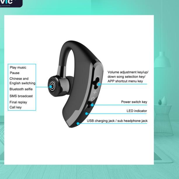 Headset Bluetooth voyager V9 Wireless Hands-free Earphone Mic Control - Black wt Pouch