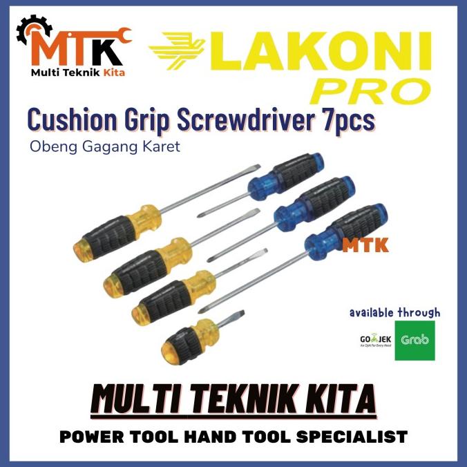 LAKONI PRO Obeng Gagang Karet set 7pcs Cushion Grip Obeng - +