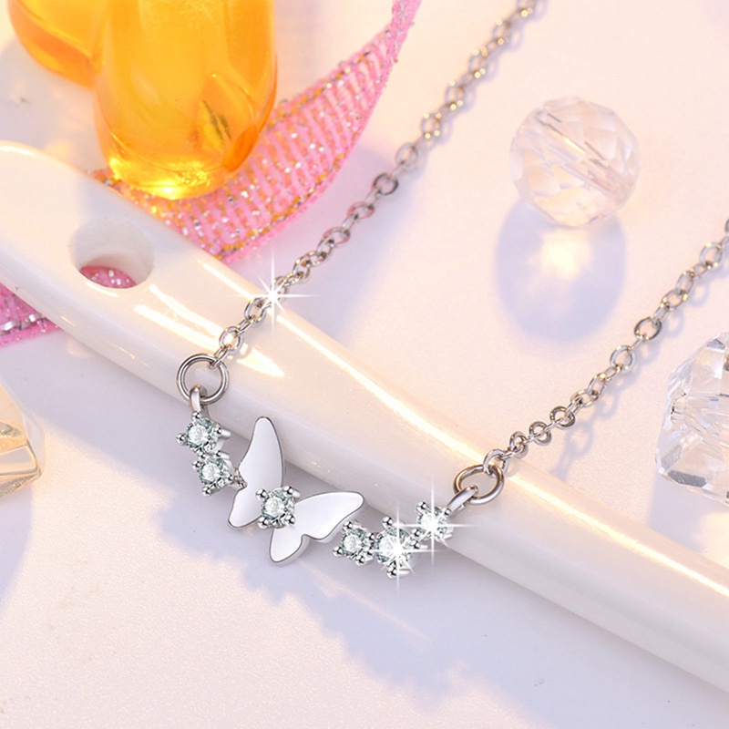 Fancyqube Kalung Rantai Klavikula Sterling Silver 925 Hias Liontin Kupu-Kupu Zircon Untuk Wanita